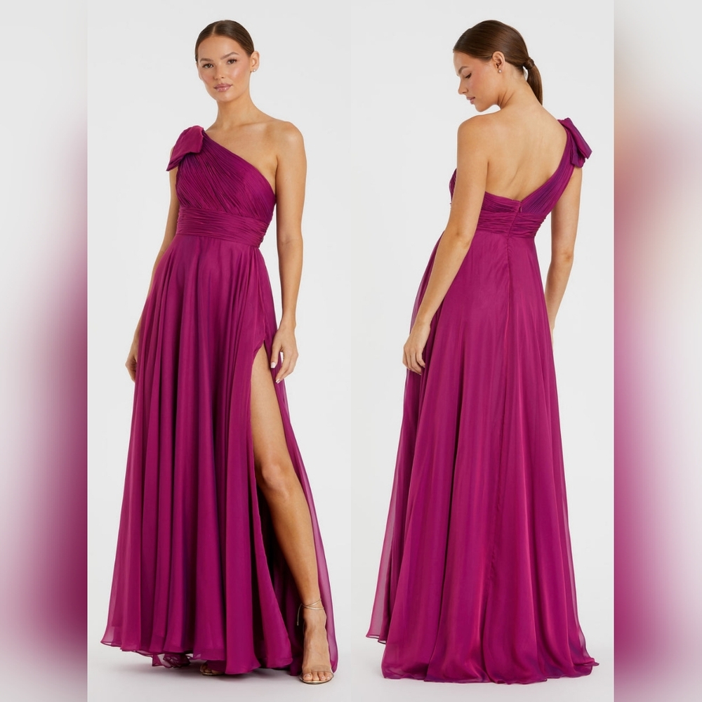 COPY - Mac Duggal Pleated One Shoulder Chiffon Gown